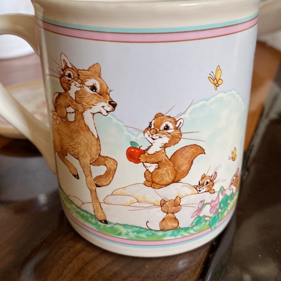 Vtg Hallmark Mug Mates Friendship Bunny Rabbits Squirrel Birds Mug And Lid - Picture 6 of 8